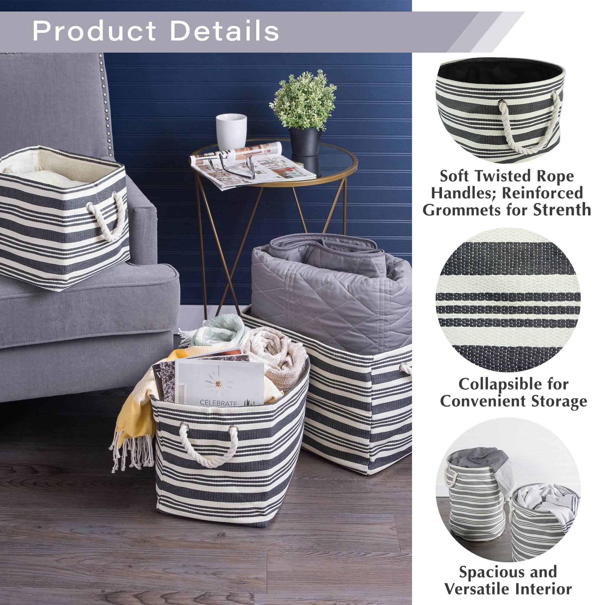 DII® Urban Stripe Gray Round Storage Bin